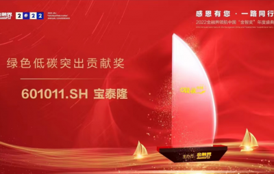 寶泰隆榮獲2022金融界領(lǐng)航中國“綠色低碳突出貢獻(xiàn)獎”